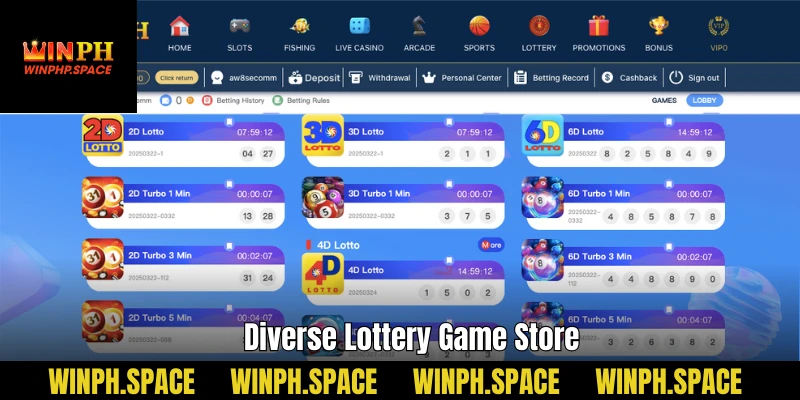 Diverse Lottery Game Store
