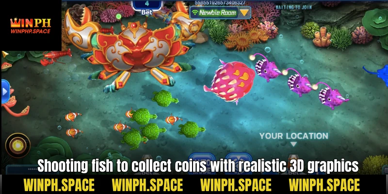 Shooting fish to collect coins with realistic 3D graphics  