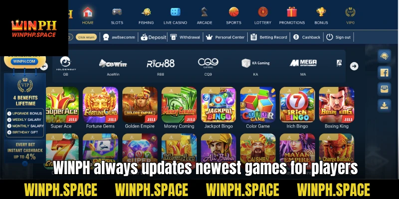 WINPH always updates newest games for players