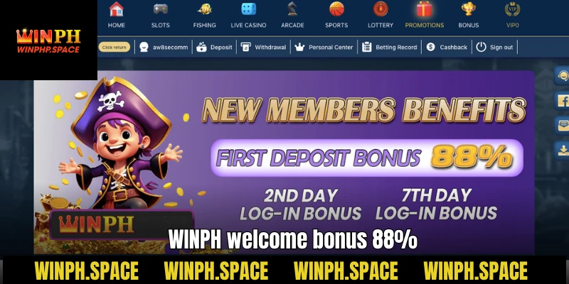 Enjoy with WINPH welcome bonus 88%